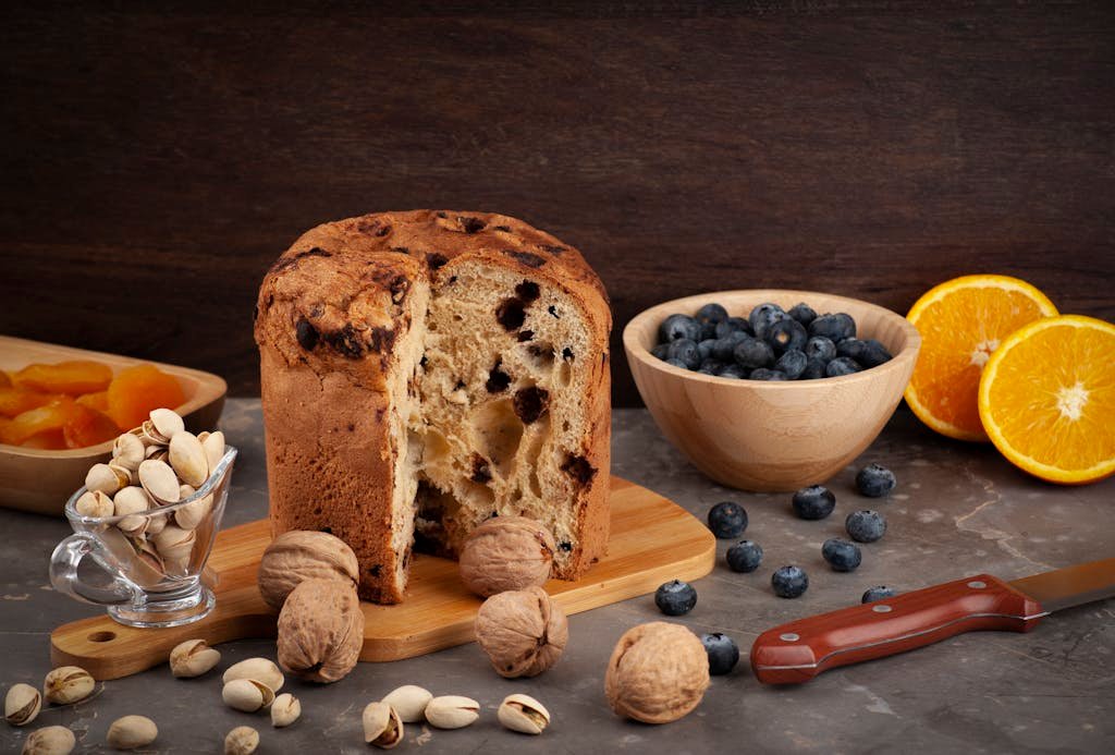 Raisin Bread With Fruits And Nuts On Table